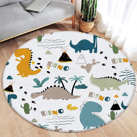 Navak Carpet Cartoon Round Carpet Ocean Fish Dolphin Starfish Cute Deer Lion Elephant Tiger Kids Bedroom Mat Home Living Room Decor Floor Rug