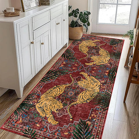 Navak Carpet Jungle Tiger Living Room Carpet Botanical Print Sofa Coffee Table Floor Mat Home Decoration Bedroom Bedside Rug Machine Washable