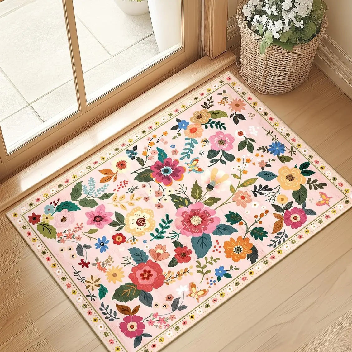 Navak Carpet Crystal velvet carpetFloral  Area Rug Machine Washable Soft Print Boho Carpet Non Slip Doormat Low Pile Flower Area Rugs for