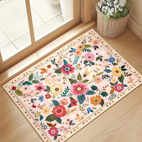 Navak Carpet Crystal velvet carpetFloral  Area Rug Machine Washable Soft Print Boho Carpet Non Slip Doormat Low Pile Flower Area Rugs for