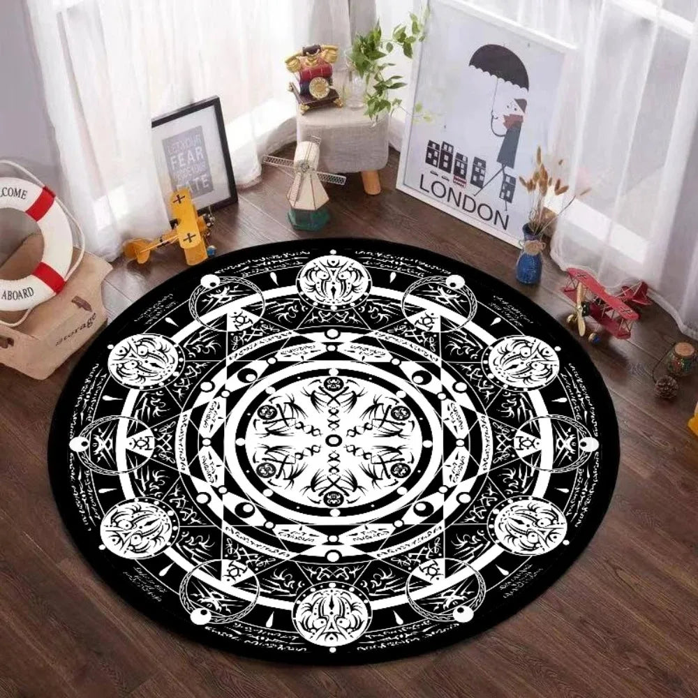 Navak Carpet Mystic Magic Circle Round Theme Interior Non-Slip Rug Bedroom Meditation Zone Ideal Decorative Rug