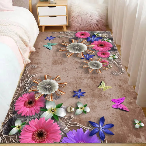 Navak Carpet Ins Style Beautiful Flowers Carpet Living Room Sofa Bedroom Study Kitchen Entrance Door Mat Non-slip Light Luxury Home Decor Rug