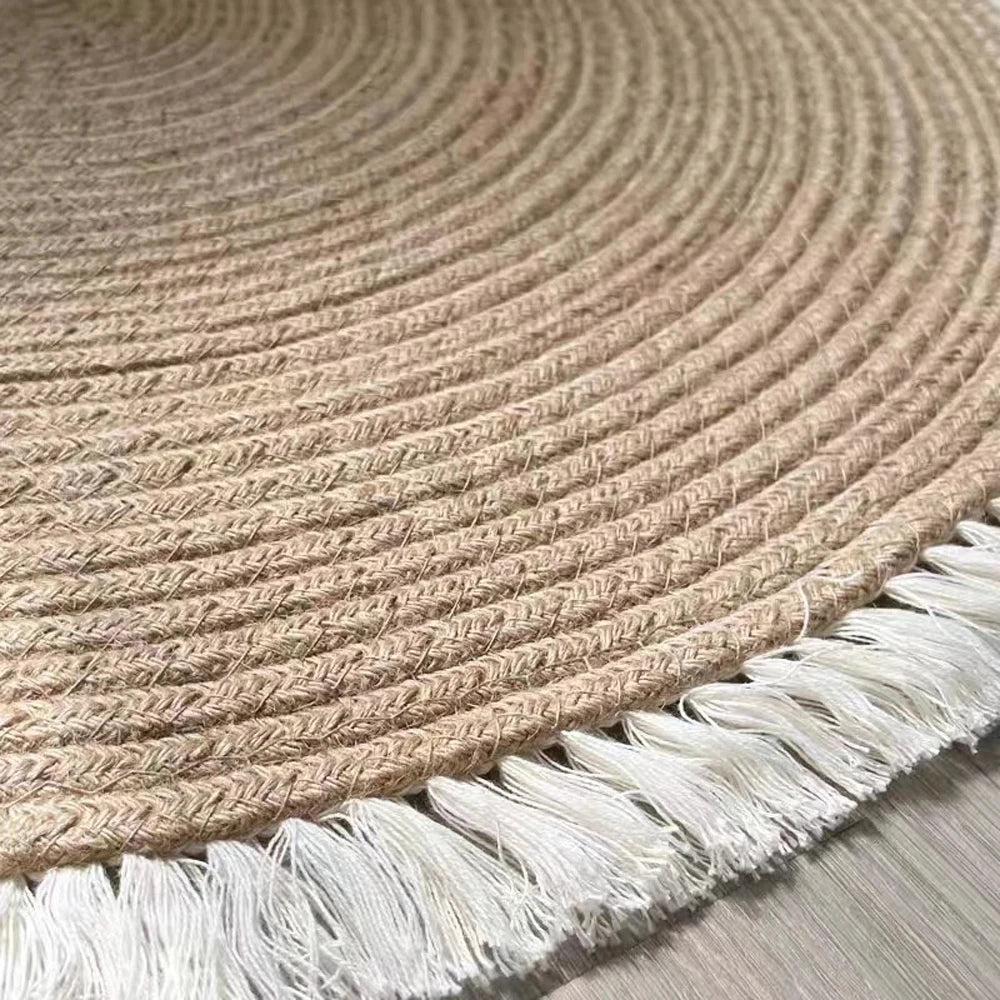 Navak Carpet Nordic Cotton Rope Tassel Round Mat Hand-woven Living Room Bedroom Balcony Decorative Carpet Non-slip Coffee Table Mat