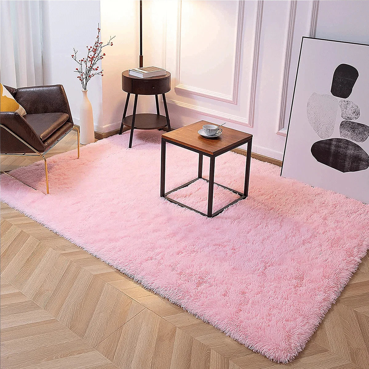 Navak Carpet Super Soft Shaggy Carpet for Living Room Bedroom Fluffy Indoor Plush Area Rug Home Furry Floor Mats Kids Nursery Girls Pink Rug