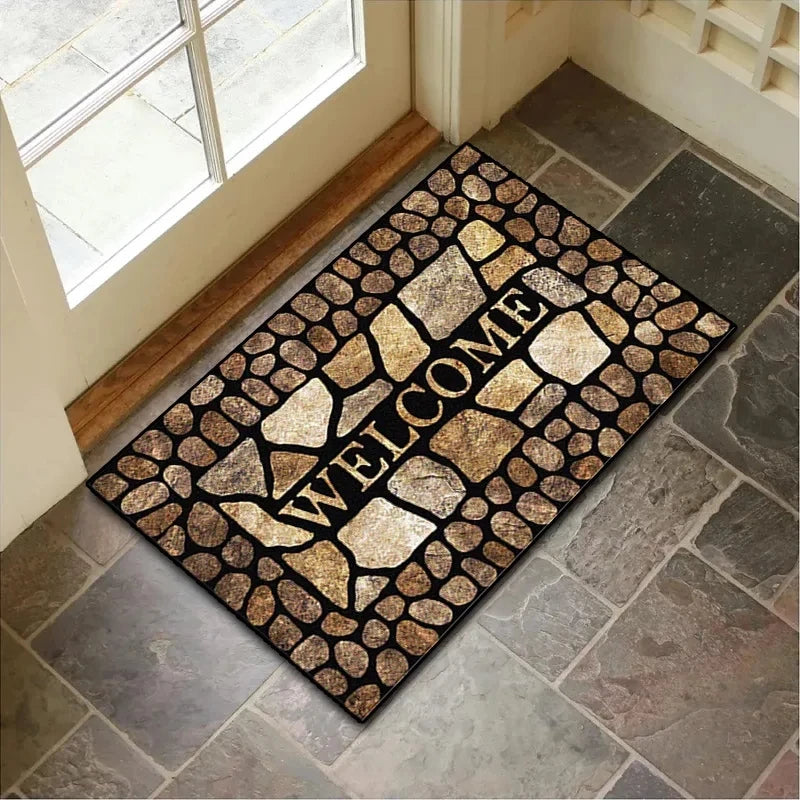Navak Carpet Stone Wood Grain Pattern Entryway Door Mat Non-Slip Footmat Rug Home Decoration Welcome Carpet Indoor Outdoor Floor Mat