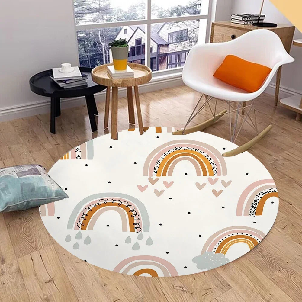 Navak Carpet Rainbow Round Carpet Washable Bedroom Rug Chair Swivel Floor Mat Bedroom Living Room Funny Children's Room Floor Mats