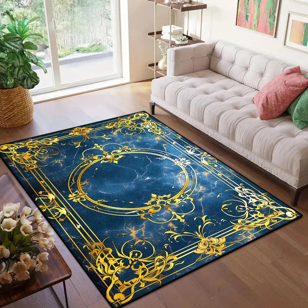 Navak Carpet Marble Style Luxury Golden Border Carpet for Live Room Soft Antiskid Large Size Bedroom Rug Machine Washable Entrance Door Mat