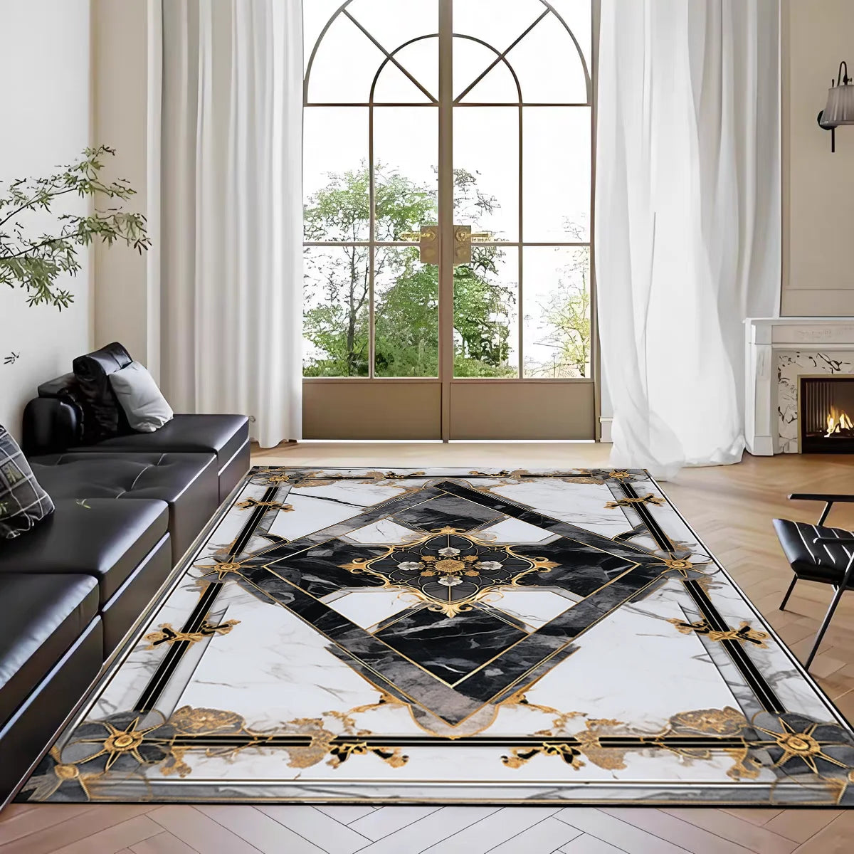 Navak Carpet Nordic Marble Print Area Rug for Living Room in Front of Sofa Non-Slip Modern Floor Mat for Bedroom