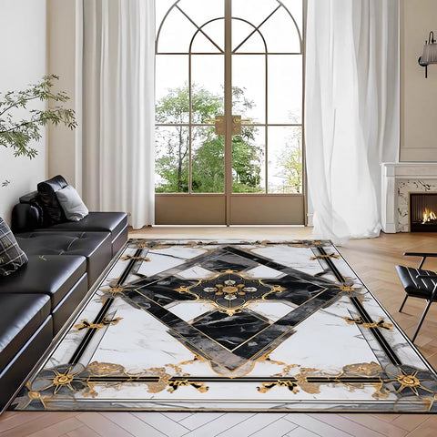 Navak Carpet Nordic Marble Print Area Rug for Living Room in Front of Sofa Non-Slip Modern Floor Mat for Bedroom