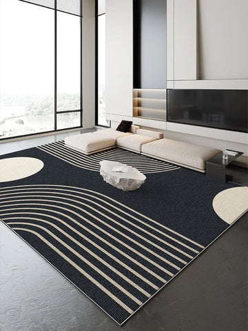 Navak Carpet Dark Blue Cream Striped Carpet Modern Geometric Decorative Rugs Easy Clean Art Lines Living Room Carpets Comfortable Bedroom Rug