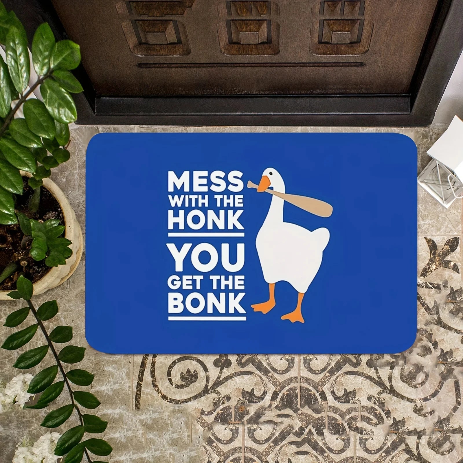 Navak Carpet Goose Game Style Non-Slip Polyester Doormat - "Mess with The Honk" Bath and Living Room Rug, Indoor/Outdoor Entryway Mat