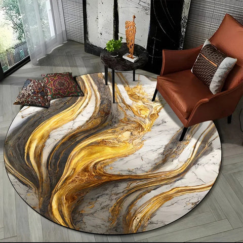 Navak Carpet Crystal Velvet 3D Luxury Marble Round Rug, Abstract Geometric Print Non-Slip Floor Mat for Living Room, Bedroom, Chair Decor