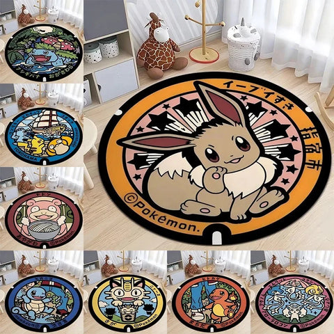 Navak Carpet Daily Picks Disney Japan Anime Pokemon Round Floor Mat Living Room Sofa Bedroom Rug Cute Non-Slip Machine Washable Carpet Home Decor