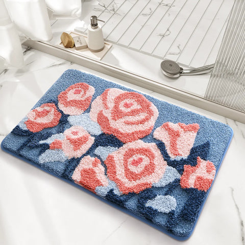 Navak Carpet Exclusive Picks Imitation Cashmere Bathroom Rug Water-Absorbing Door Flower Home Carpet Toilet Door Bathroom Anti-Slip Mat Home Decor