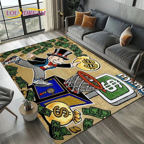 Navak Carpet 3D Rich Man Game Monopoly Dollar Cartoon Carpet Rug for Living Room Bedroom Home Sofa Decoration Kid Area Rug Non-slip Floor Mat