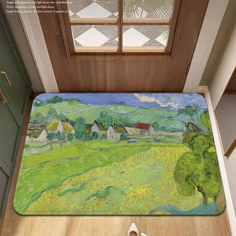 Navak Carpet Van Gogh Art Door Mat Wrinkle-Resistant Doormat Hallway Indoor Entrance Floor Decorative Washable Carpet Non-slip Easy Clean Rug