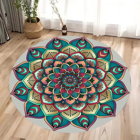 Navak Carpet Colorful 3D Mandala Mystery Chakra Print Round Rug Meditation and Yoga Non-Slip Machine Washablefor Bedroom and Living Room