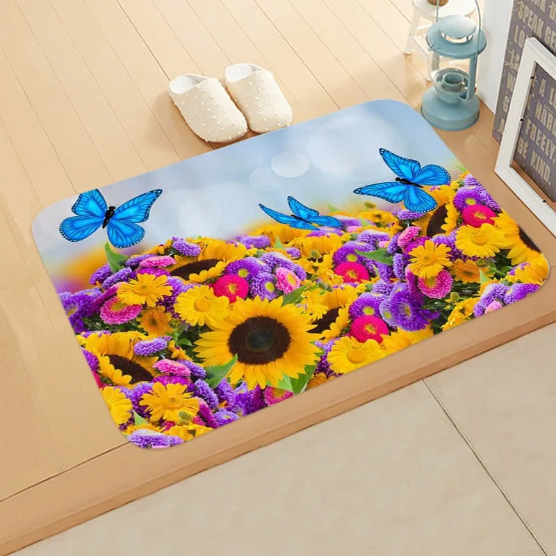 Navak Carpet Sunflower Entrance Welcome Door Mat Flowers Bedroom Bedside Decor Carpet Non-slip Bathroom Kitchen Foot Rugs for Indoor Home