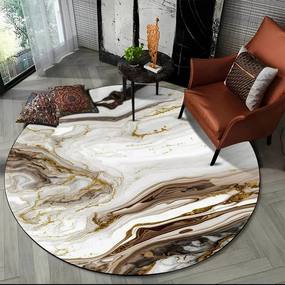 Navak Carpet Crystal Velvet 3D Luxury Marble Round Rug, Abstract Geometric Print Non-Slip Floor Mat for Living Room, Bedroom, Chair Decor
