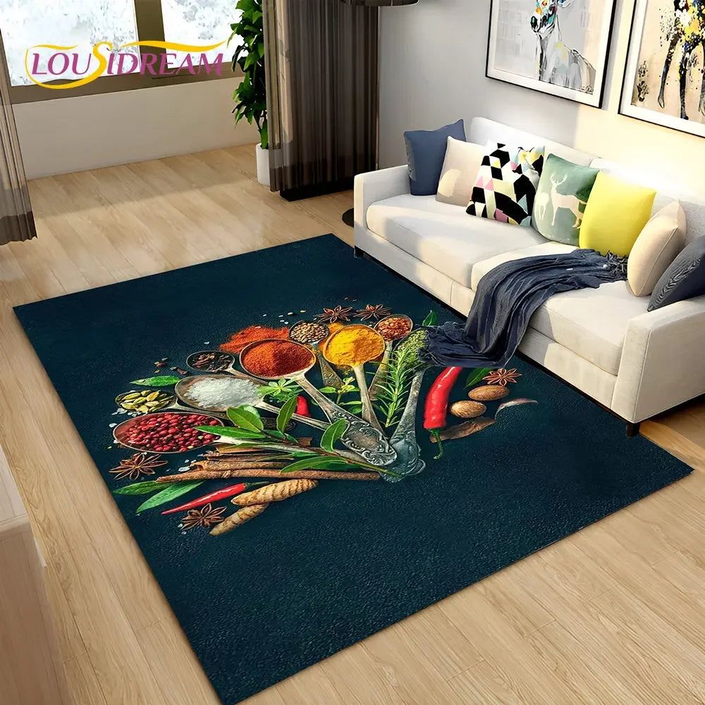 Navak Carpet Vegetable Grains Spice Fruit Seasoning Area Rug,Carpet Rug for Living Room Bedroom Sofa Doormat Kitchen Decor,Non-slip Floor Mat