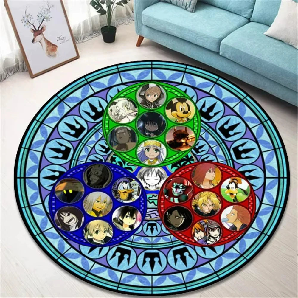 Navak Carpet K-Kingdom Heart Themed Round Carpet for Living Room and Bedroom NonSlip Floor Mat Rug for Gaming Enthusiast Birthday Gift Idea