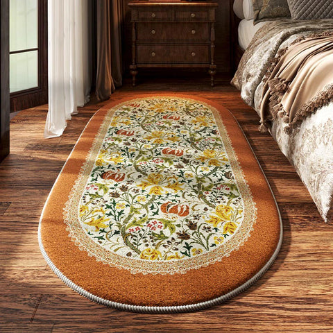 Navak Carpet Bedroom Bedside Carpet Non-slip Soft Comfortable Floor Mat American Retro Flower Pattern Rug Oval Long Home Decoration Mats 양탄자