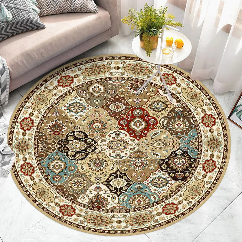 Navak Carpet American Retro Ethnic Style Circular Carpet Living Room Bedroom Mat Red Festive Atmosphere Decorated Home Rug Decoration