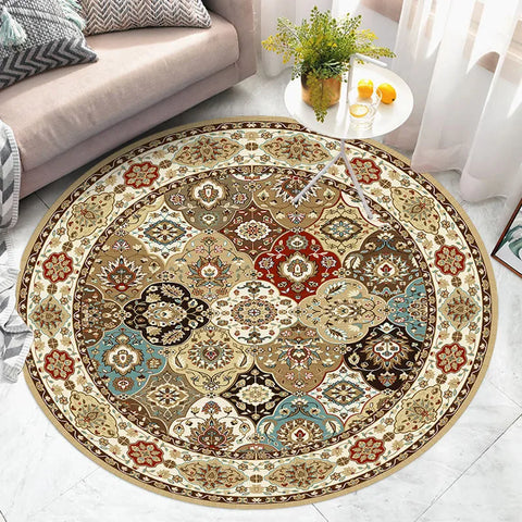 Navak Carpet American Retro Ethnic Style Circular Carpet Living Room Bedroom Mat Red Festive Atmosphere Decorated Home Rug Decoration