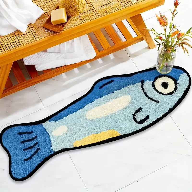 Navak Carpet Exclusive Picks Blue Cartoon Salted Fish Carpet Soft And Washable Home Decor, Suitable For Rooms, Bedrooms, Entrances, And Kitchens