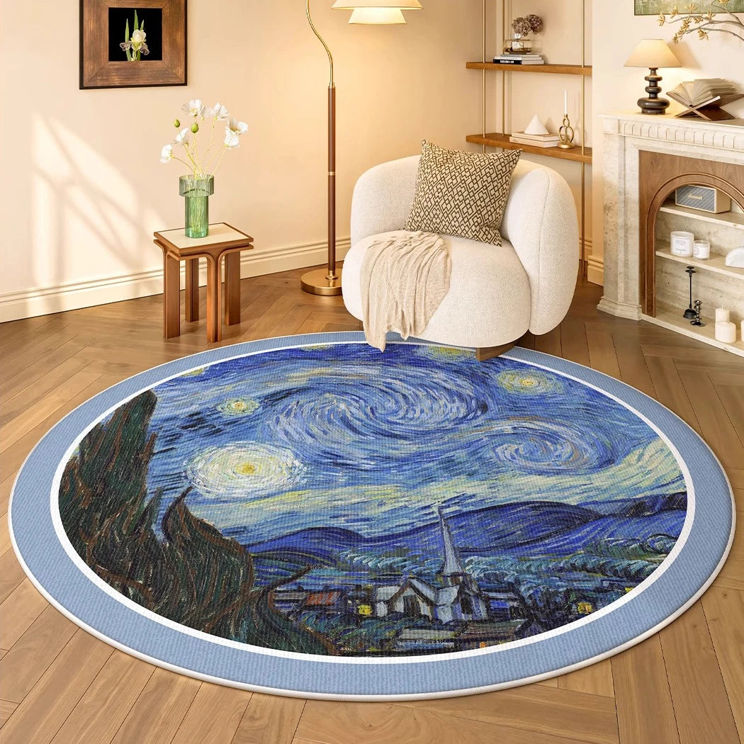 Navak Carpet Round Rug Living Room Carpet Soft Bedroom Bedside Floor Mat Plants Flowers French Retro Anti-slip Carpets Home Ddecoration Tapis