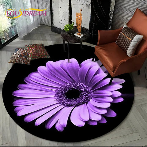 Navak Carpet 3D Daisy Nordic Flower Sunflower Round Area Rug,Carpet for Living Room Children's Bedroom Sofa Playroom Decor,Non-slip Floor Mat