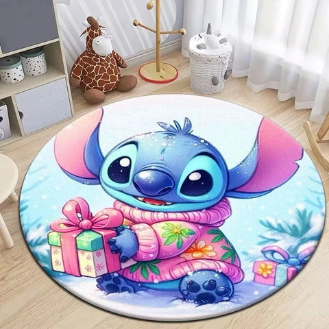 Navak Carpet Daily Picks Disney Stitch Cartoon Round Mat Cute Cartoon HD Printed Carpet Bedroom Living Room Sofa Large Area Pet Kitchen Rugs Decor
