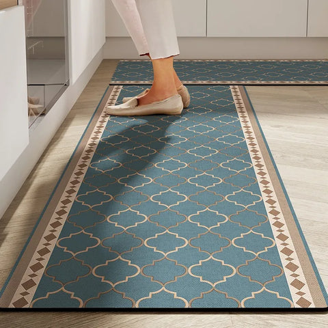 Navak Carpet Kitchen Floor Mat Anti-slip Oil-proof Erasable Carpet Leather PVC Waterproof Rug Beige Pattern Texture Home Decor Mats 주방 카펫