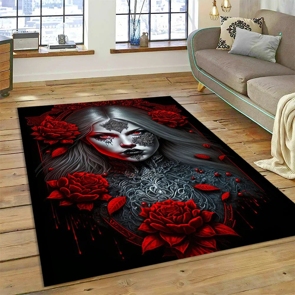 Navak Carpet Horror Skull Girl Dead Gothic Undead Female Carpet Rug for Home Living Room Bedroom Sofa Doormat Decor,Kid Area Rug Non-slip Mat