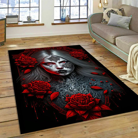 Navak Carpet Horror Skull Girl Dead Gothic Undead Female Carpet Rug for Home Living Room Bedroom Sofa Doormat Decor,Kid Area Rug Non-slip Mat