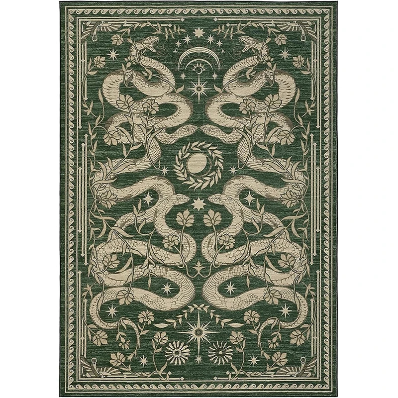 Navak Carpet Green Living Room Carpet Snake Carpets Machine Washable Non-slip Rug Retro Home Decoration Rugs for Bedroom Bedside Floor Mat