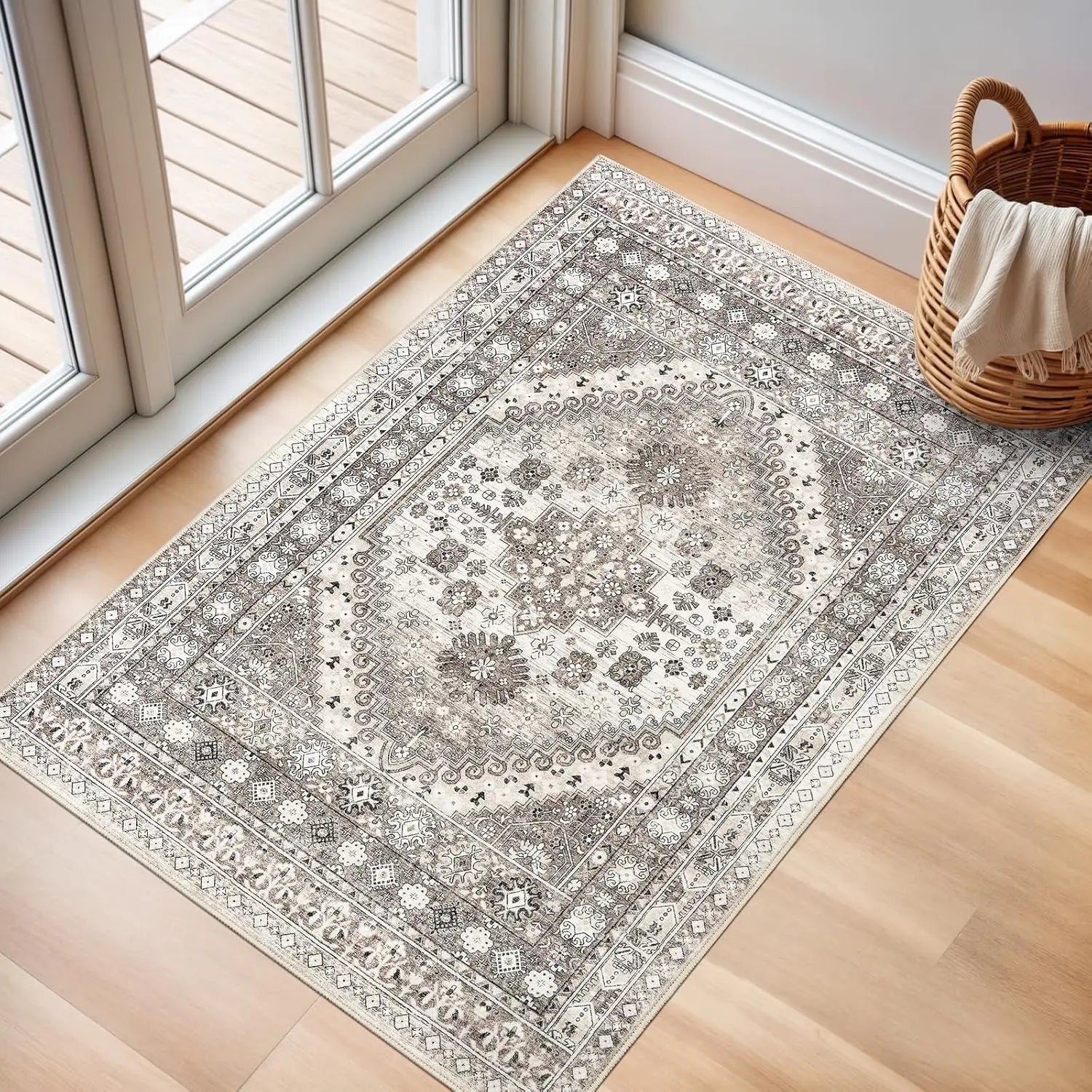 Navak Carpet zesthomeArea Rugs - Ultra-Thin Washble Rug, Stain Resistant Anti Slip Backing Rugs for Living Room,Bedroom, Vintage Home De