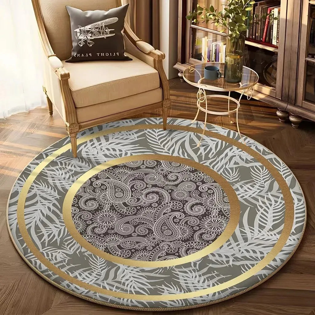 Navak Carpet European Gold Luxury Round Rug Living Room Sofa Large Carpet Comfortable Bedside Non-Slip Bedroom Tea Table Mat