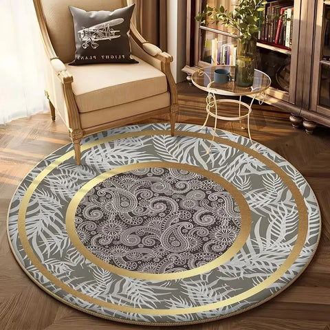 Navak Carpet European Gold Luxury Round Rug Living Room Sofa Large Carpet Comfortable Bedside Non-Slip Bedroom Tea Table Mat