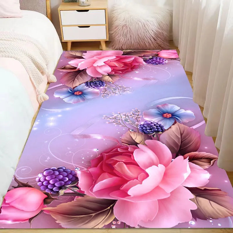 Navak Carpet Ins Style Beautiful Flowers Carpet Living Room Sofa Bedroom Study Kitchen Entrance Door Mat Non-slip Light Luxury Home Decor Rug