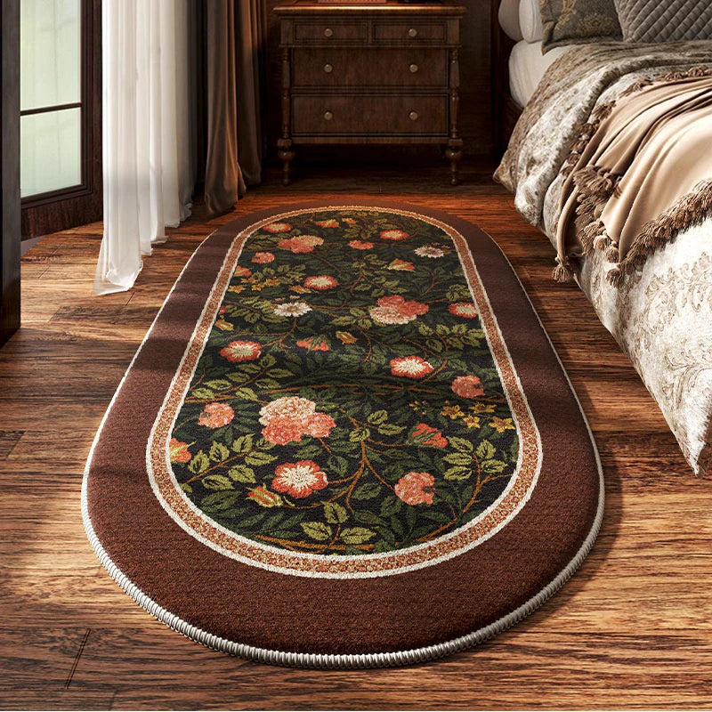 Navak Carpet Bedroom Bedside Carpet Non-slip Soft Comfortable Floor Mat American Retro Flower Pattern Rug Oval Long Home Decoration Mats 양탄자