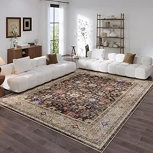 Navak Carpet 8x10 Rug Washable Boho Rug Soft Large Area Rug Non-Slip Non-Shedding Faux Wool Vintage Rug for Living Room, Farmhouse, Dining Ro