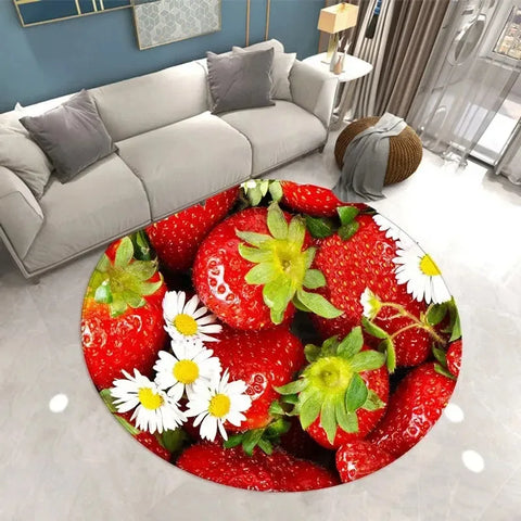 Navak Carpet Lovely Strawberry Print Round Carpet Home Living Room Sofa Bedroom Floor Decoration Kitchen Absorbent Mat