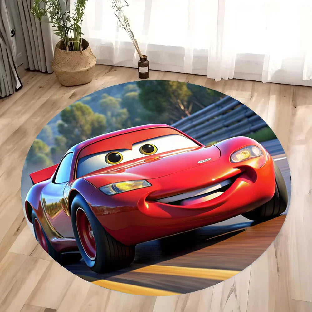 Navak Carpet Daily Picks Cars Lightning McQueen Themed Circle Rug for Living Room Bedroom Floor Mat Childrens Room Nursery Play Area Carpet Gift