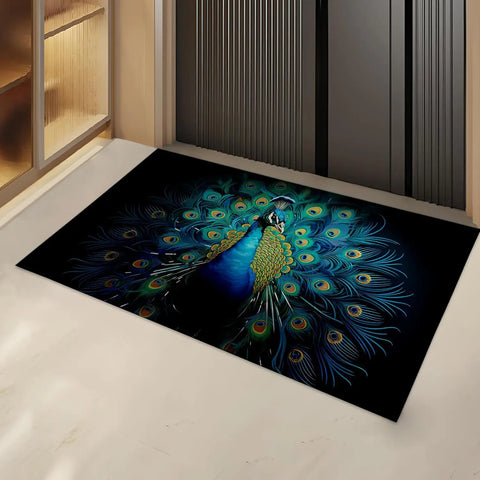 Navak Carpet Elegant Peacock Indoor Door Mat Gifts, Floor Area Rug for Entryway, Living Room or Bathroom, Non-Slip Blue and Green Doormat Hom