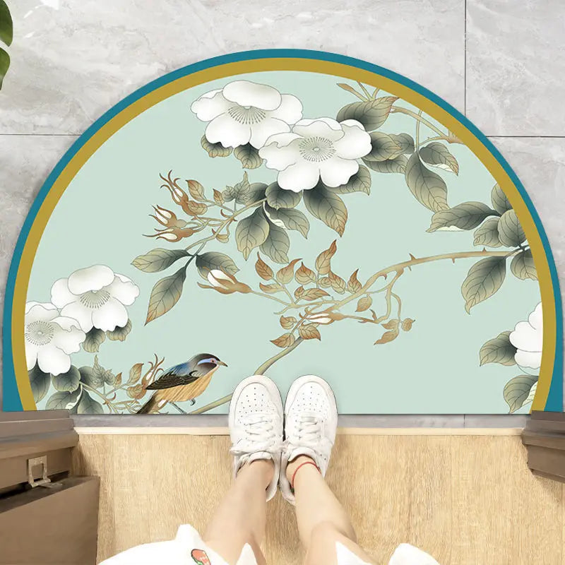 Navak Carpet Chinese Semi-circular Floor Mats Japanese Style Crane Printed Door Entrance Non-slip Floor Mats Balcony Carpet Hallway Porch Rug