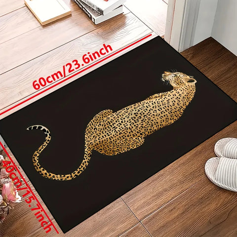 Navak Carpet 1pc Leopard Print Area Mat-Machine Washable, Decorative Carpet with Black Background and Gold Leopard Design
