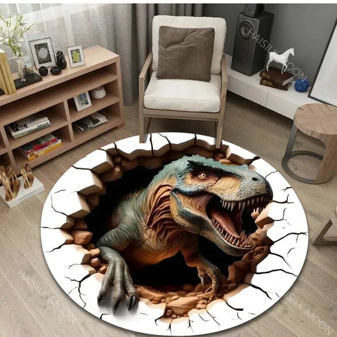 Navak Carpet 3D Dinosaur Print Round Rugs for Bedroom Area Floor Mats for Kids Room Bath Chair Mat Carpet Living Room Home Decor for Gifts
