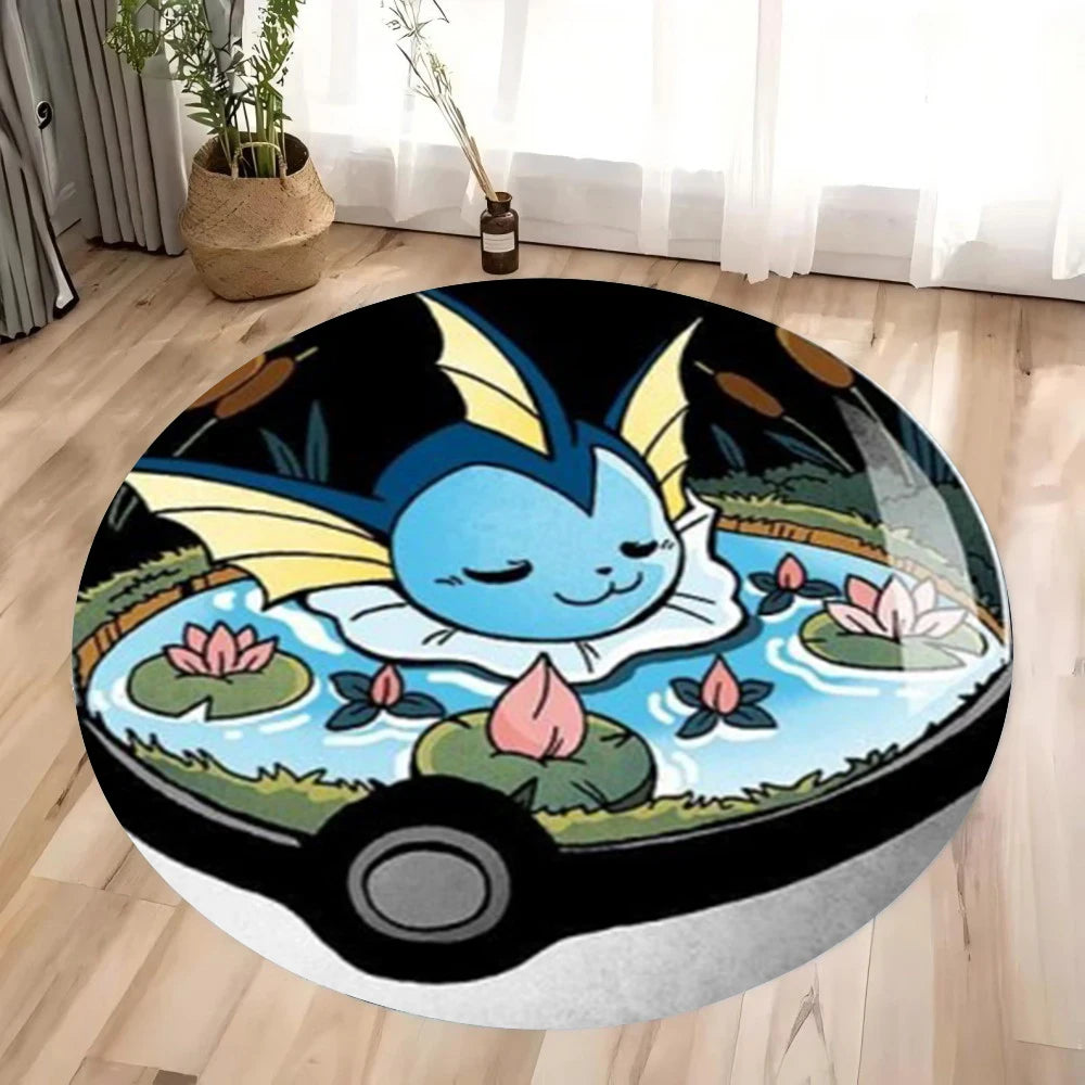 Navak Carpet Daily Picks &Pokemon Pikachu Gengar Print Round Rugs Room Floor Mats Non-Slip Living Room Rugs Washable Carpet for Home Decor Mat