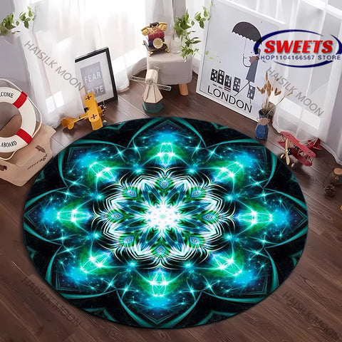 Navak Carpet 1PC Mandala Flower Pattern Round Carpet for Living Room Bedroom Picnic, Doormat Floor All Seasons Mat Modern Decorative Rug Gift